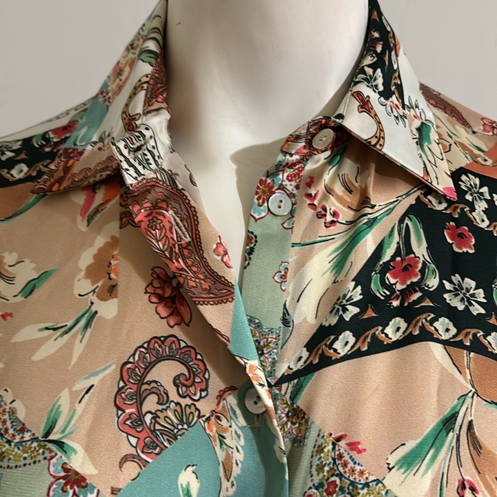 Satin Print Button Down Blouse - image 2